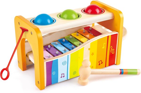 Hape — Xilófono Picafuerte 2 en 1 (banco de martillar + xilófono de madera)