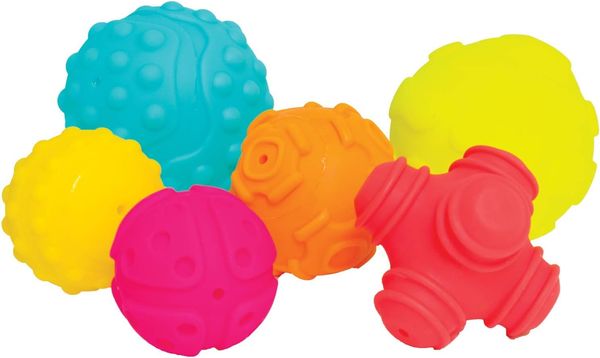 Playgro — Pelotas Sensoriales (set de 6 piezas blandas texturizadas, sin BPA)