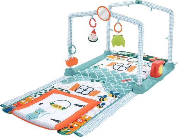 Fisher-Price Gimnasio Casita de Campo 2 en 1 (alfombra + cabaña, luces y música)