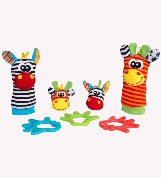 Playgro — Set de Sonajeros de Muñeca y Pie + Mordedores (7 piezas, Animales de la Selva)