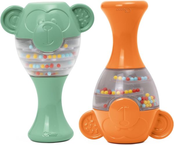 Chicco — Maracas Eco+ Monos (plástico reciclado, para agarrar y agitar)